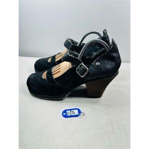 London Underground Vintage 90s Leather Platform Wood Chunky Heel Sandal Size 10